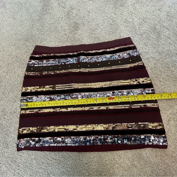 ABERCROMBIE & Fitch maroon burgundy striped sequin beaded velvet mini skirt Sz0 - Picture 14 of 15